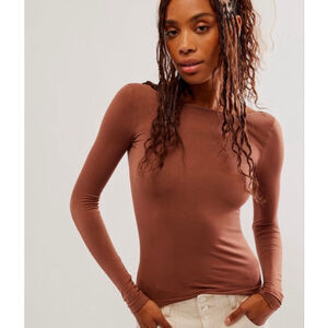 Free People Low Back Seamless Long Sleeve Top NWT Size M/L Withered Rose